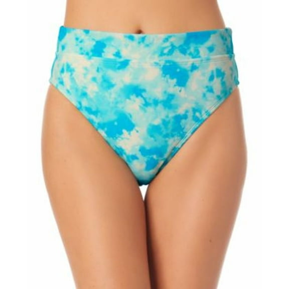 California Waves Junior's Printed High Waist Bikini Bottoms Swimsuit Blue Size Medium