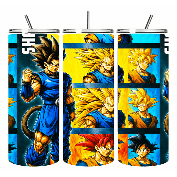 Alpha Printing 20oz Stainless Steel Tumbler – Cartoon Collage Design – Colorful Character Mix Insulated Travel Mug with Straw