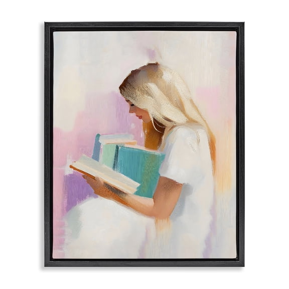 Stupell Industries Glam Book Lover Girl In White Black Floating Frame Canvas Art, 17 x 21, by The Prints Vibe