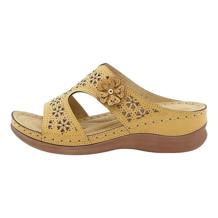 

BELLZELY Womens Shoes Wide Width Clearance New Women s Shoes Hollow Flower Sandals Wedge Women s Slippers