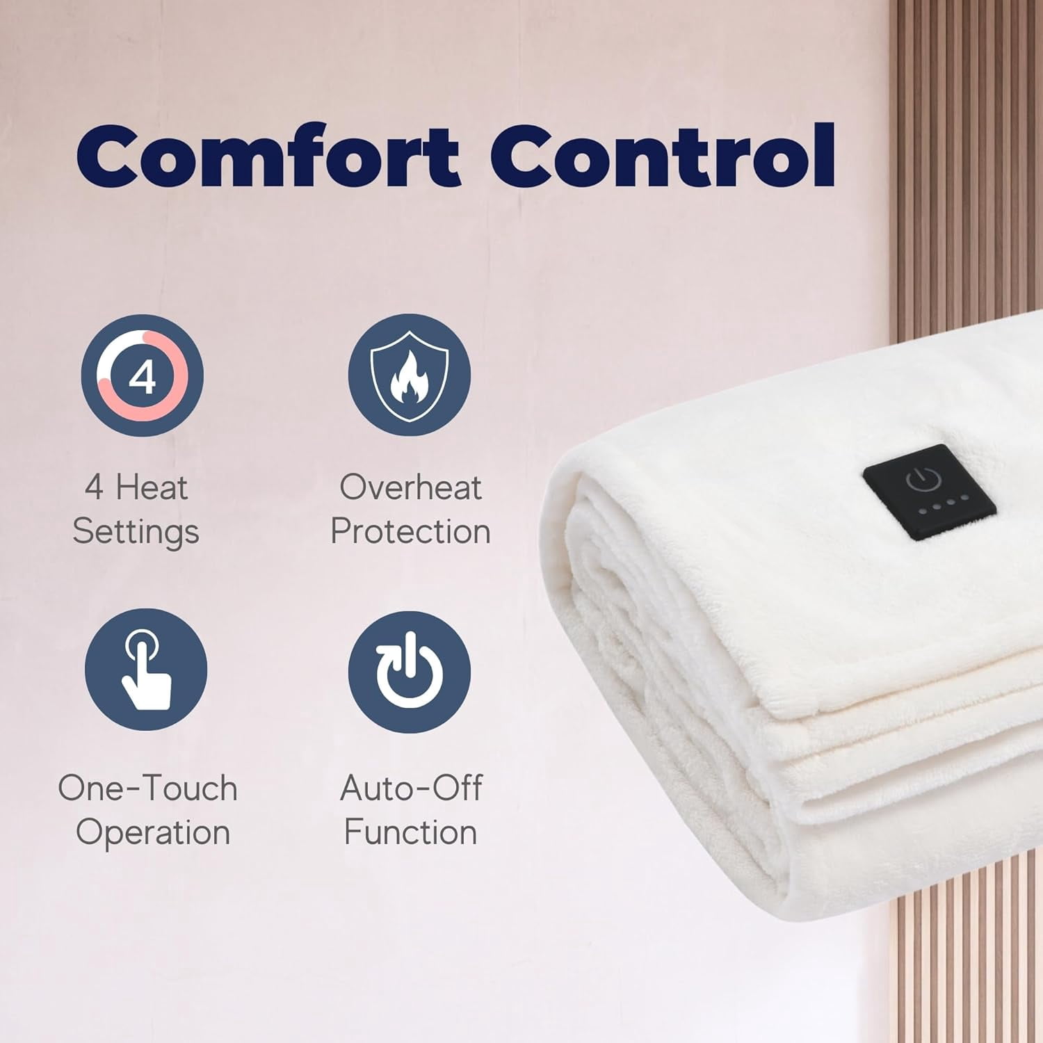 Dreamaker One-Touch Fleece Electric Heated Throw Blanket, 50x60 inches - Cozy, Machine Washable, with 4 Adjustable Heat Settings & Built-in Remote - Ultimate Comfort for Cold Nights