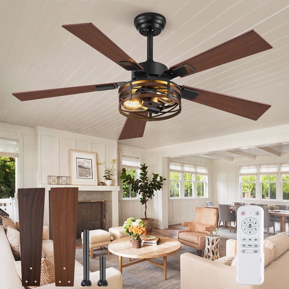 Zardon 48-Inch Ceiling Fan with Light and Remote, Industrial Farmhouse Style, 6-Speed Adjustable, Dual-Color Walnut Blades