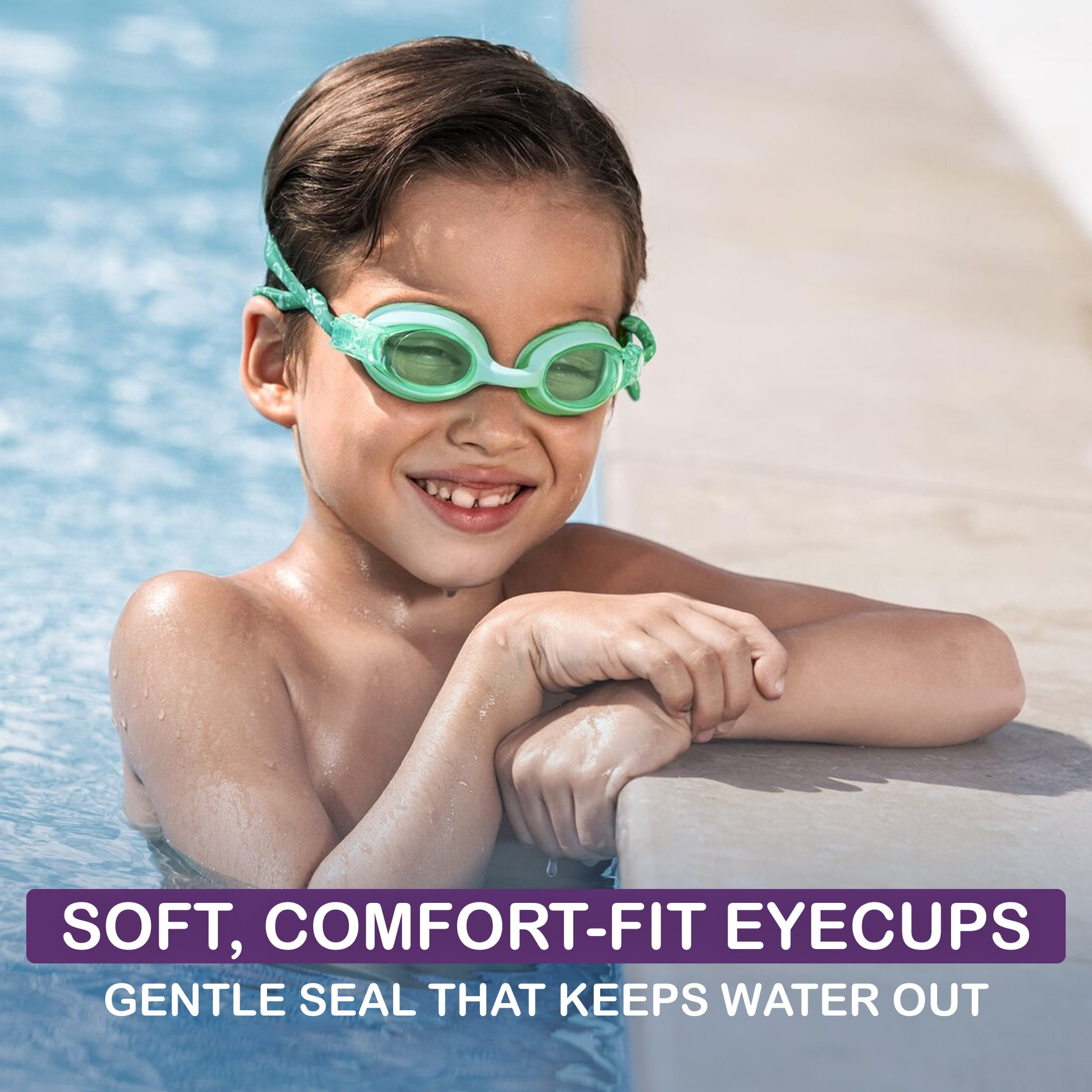 Puddle Jumper Child Fabric Swim Goggles, Green, Non-Latex and Non-PVC, Kids Ages 3+