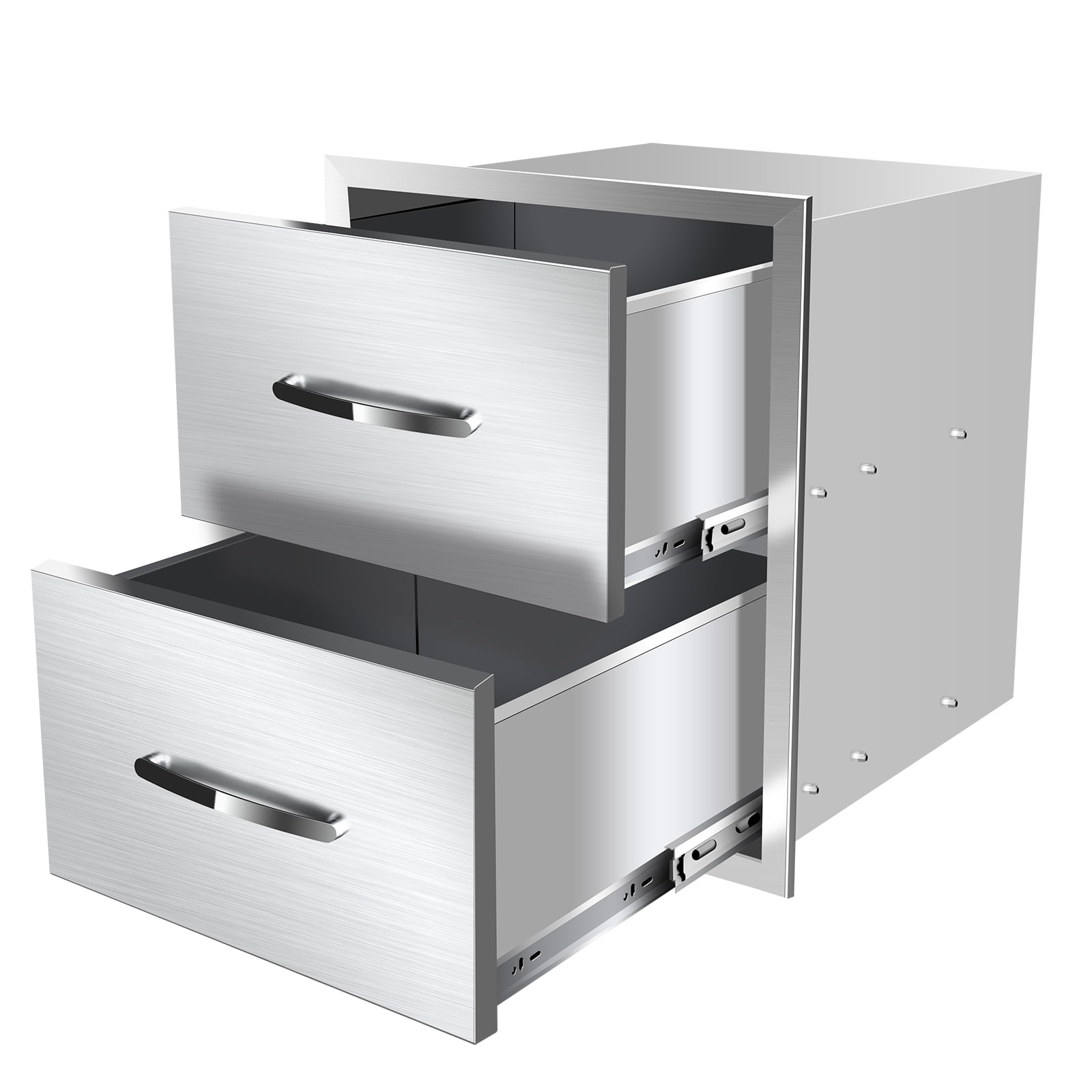 RIGMEC Outdoor Kitchen Double Drawers 14W x 15H, Flush Mount Access BBQ Island Drawers for Outdoor Kitchens or Patio Grill Station