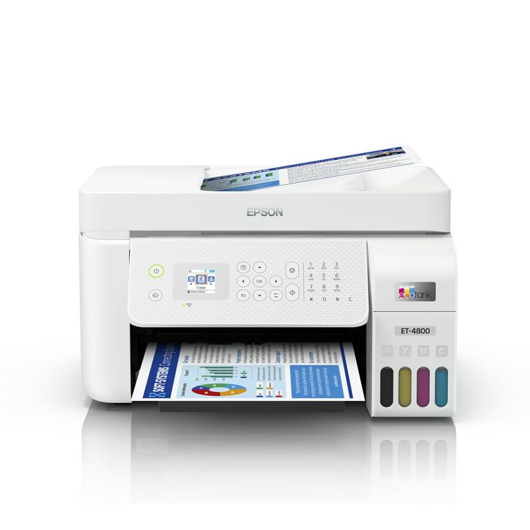 Epson EcoTank ET-4800 Imprimante multifonction 4 en 1 (photocopieur, scanner,  imprimante, fax, DIN A4, ADF, WiFi, Ethernet, écran, USB 2.0), grand  réservoir d'encre, grande portée, faible coût de page : :  Informatique