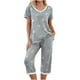 thumbnail image 1 of ICHUANYI Clearance Fashion Women Casual Patchwork Short Sleeve Tops V-Neck Shorts Sleepwear Sets(Gray, S) ICHUANYI WER2023081107624, 1 of 8