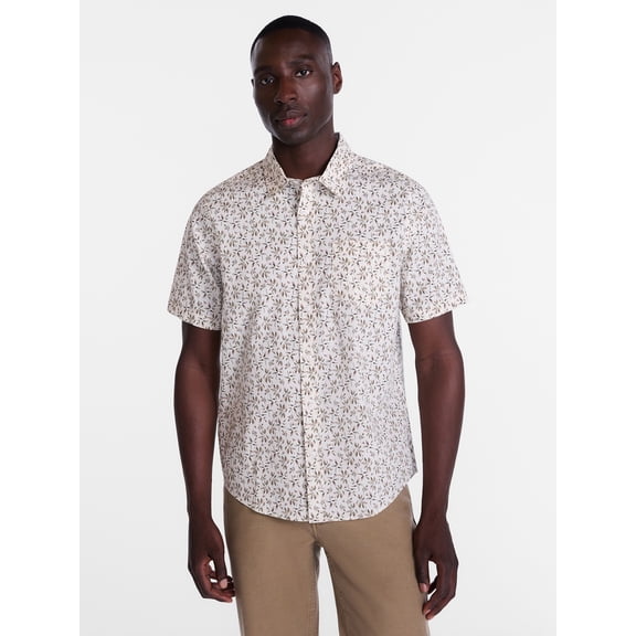 George Men's & Big Men's Modern Fit Poplin Button Up Shirt with Short Sleeves, Sizes XS-3XL