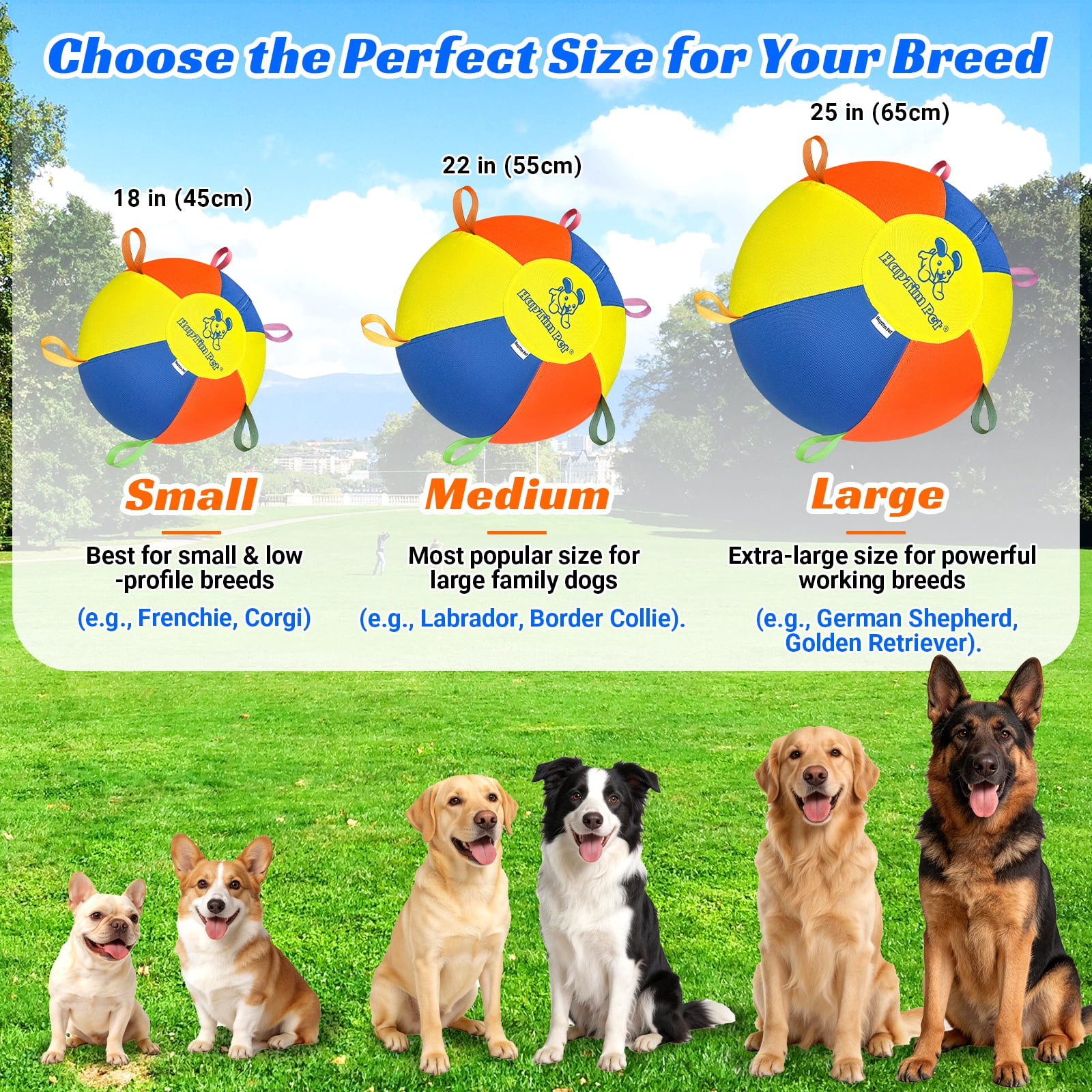 Hap Tim Herding Ball for Dogs Interactive Large Dog Ball with Handles Durable Outdoor Training Dog Toy for Medium to Large Dogs Corgis Australian Shepherd Cattle Dog Border Collie & Horses 22 Inch