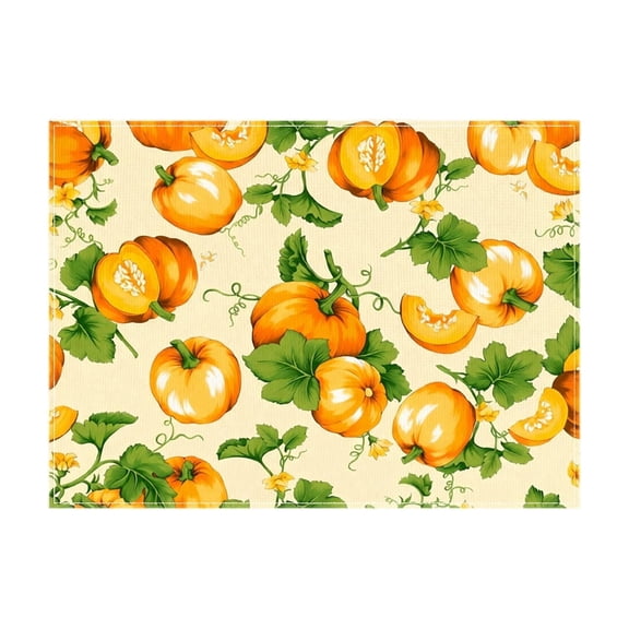 Happy Thanksgiving Table Placemats,18 x 11.81 Inch Harvest Pumpkin Pattern Dining Mats for Holiday Party and Autumn Home Decoration