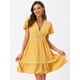 thumbnail image 2 of Vestido de verano para mujer con cuello en V, manga corta, ribete de croché, línea A, dobladillo con volantes Amarillo M, 2 of 6
