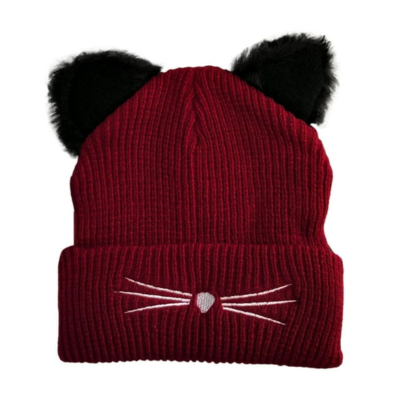 Winter Hats for Women Winter Beanie New Kitty Ear Knit Hat Embroidered Woolen Hat Cute Fall and Winter Warm Pullover Hat
