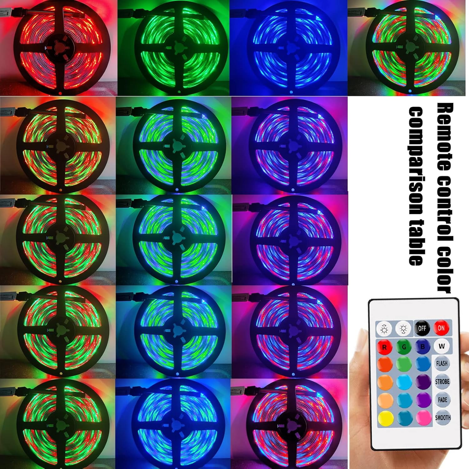 RGB LED Strip Lights with Remote Control, Flexible Cuttable Self-Adhesive Battery Powered Strip Light for Bedroom TV Kitchen Cupboard Cabinet
