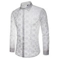thumbnail image 2 of Men Shirts Pure Color Fashion Full Lace Club Hollow Long Sleeves Lapel Shirt, 2 of 7