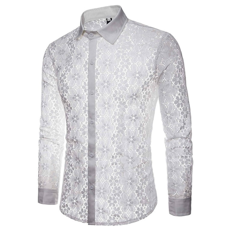 White lace shirt for men cheap
