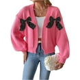 thumbnail image 2 of Women's Fashion Ribbon Bow Splicing Sweater Jacket for Fall and Winter, Elegant Design, Winter Clothes for Women,Hot Pink,XL, 2 of 6