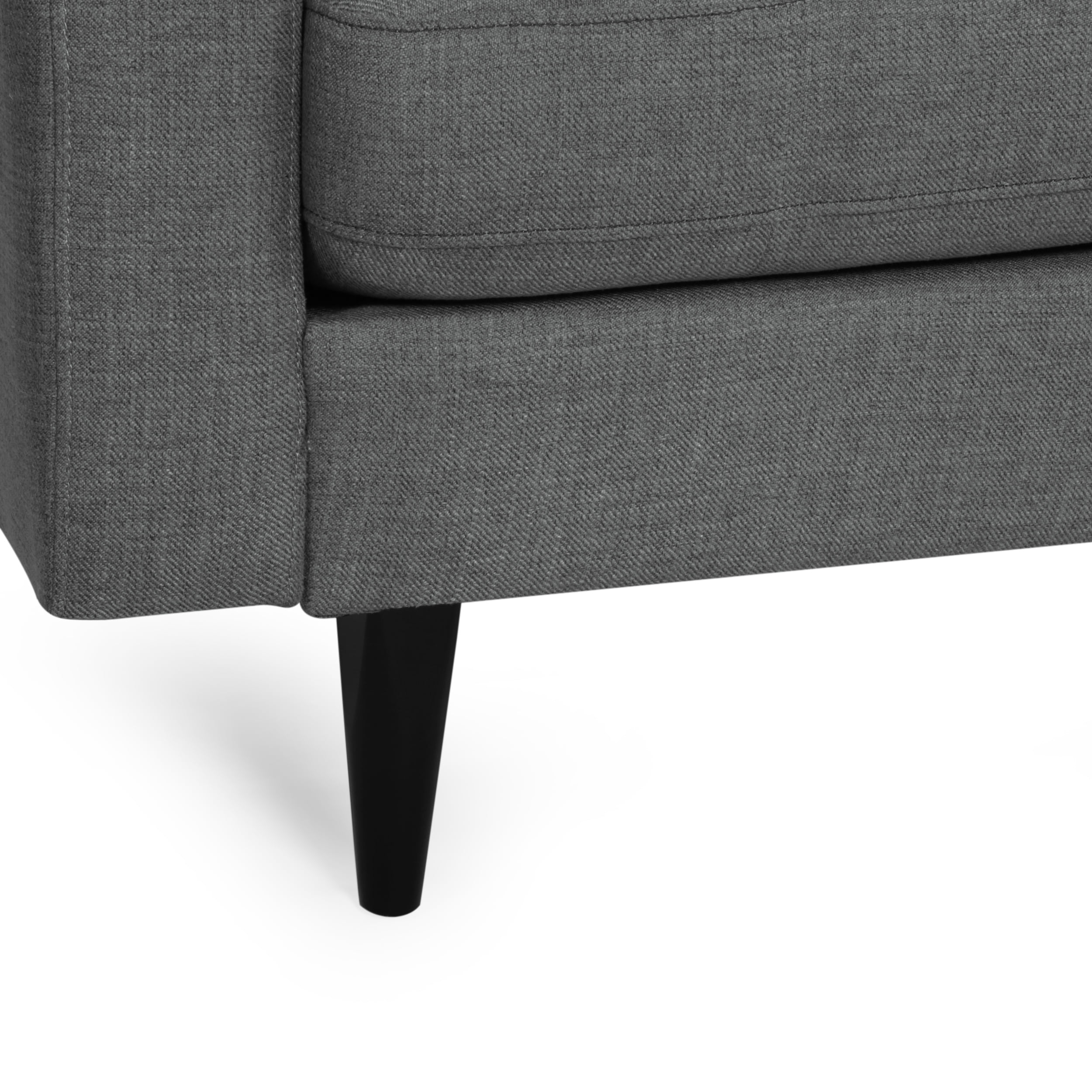 Noble House Cicely Fabric Tufted 3 Seater Sofa, Dark Gray, Dark Brown