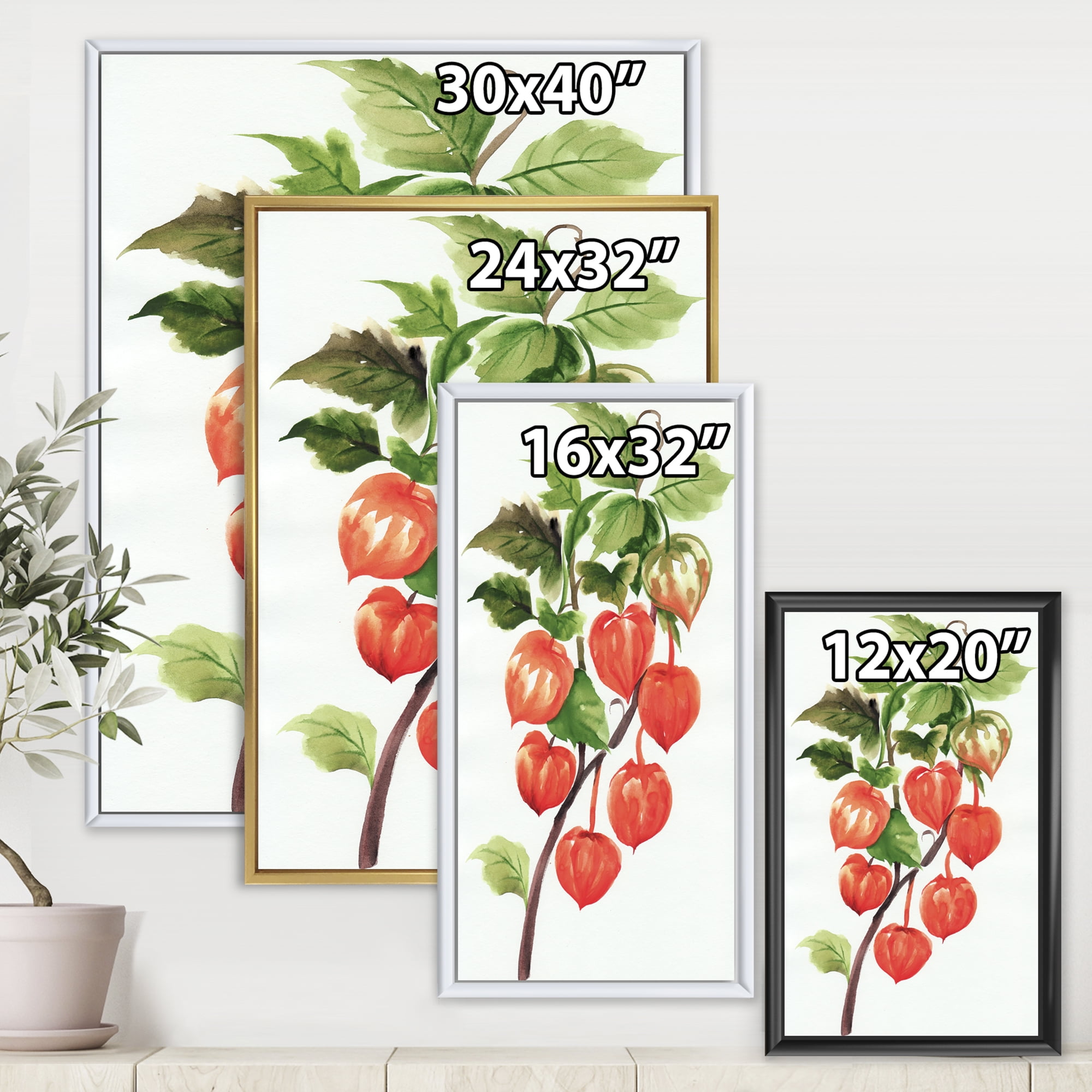 Designart 'A Red Physalis Branch' Traditional Framed Canvas Wall Art Print