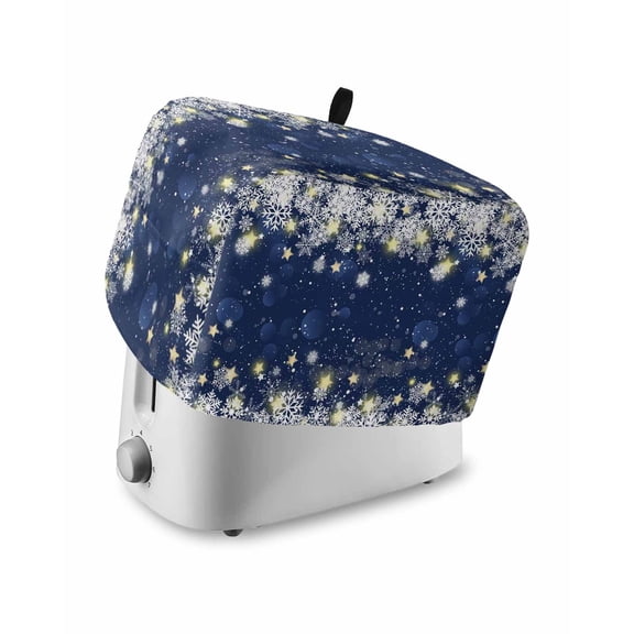 Fsddascl Navy Blue Snowflake Christmas Toaster Cover 4 Slice, Large Kitchen Appliance Covers, Winter Yellow Xmas Star Snowflake Toaster Oven Cover with Loop, Bread Machine Cover Polyester Dust Cover