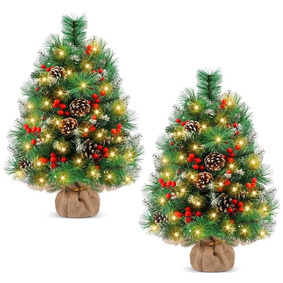 Yexmas 2PCS Pre-lit Artificial Mini Christmas Tree,24 Inch Small Tabletop Xmas Tree for Indoor Outdoor Christmas Decor