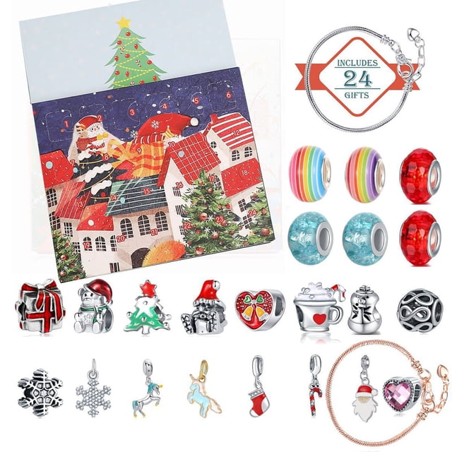 Christmas Advent Calendar Christmas Countdown Hole Happy Christmas DIY Bracelet Surprise Gift Box 24 Pieces Christmas, Thanksgiving, New Year, Gifts for Kids, Adults