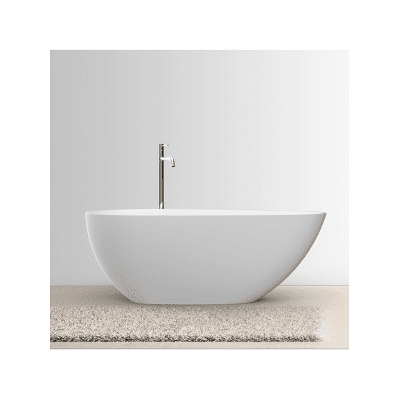 EastVita 67InchSolid Surface Freestanding Bathtub. Contemporary Oval Shape Soaking Tub. Egg Shell Stone Resin Stand Alone Bathtub With Pop-Up Drain And Overflow. Cupc Certified.Matte White