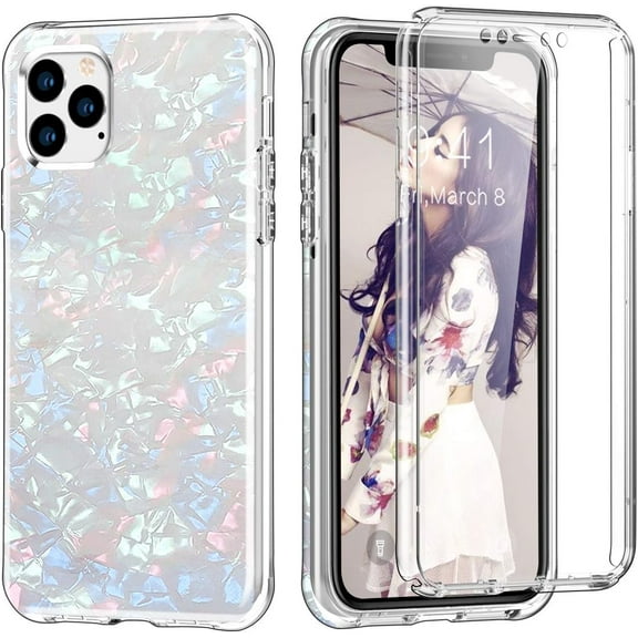 Case for iPhone 11 Pro 5.8", Fashion Shockproof Full Body Case Built in Screen Protector Hard Plastic PC Case Soft TPU Bumper Protective Case for iPhone 11 Pro - White Shell