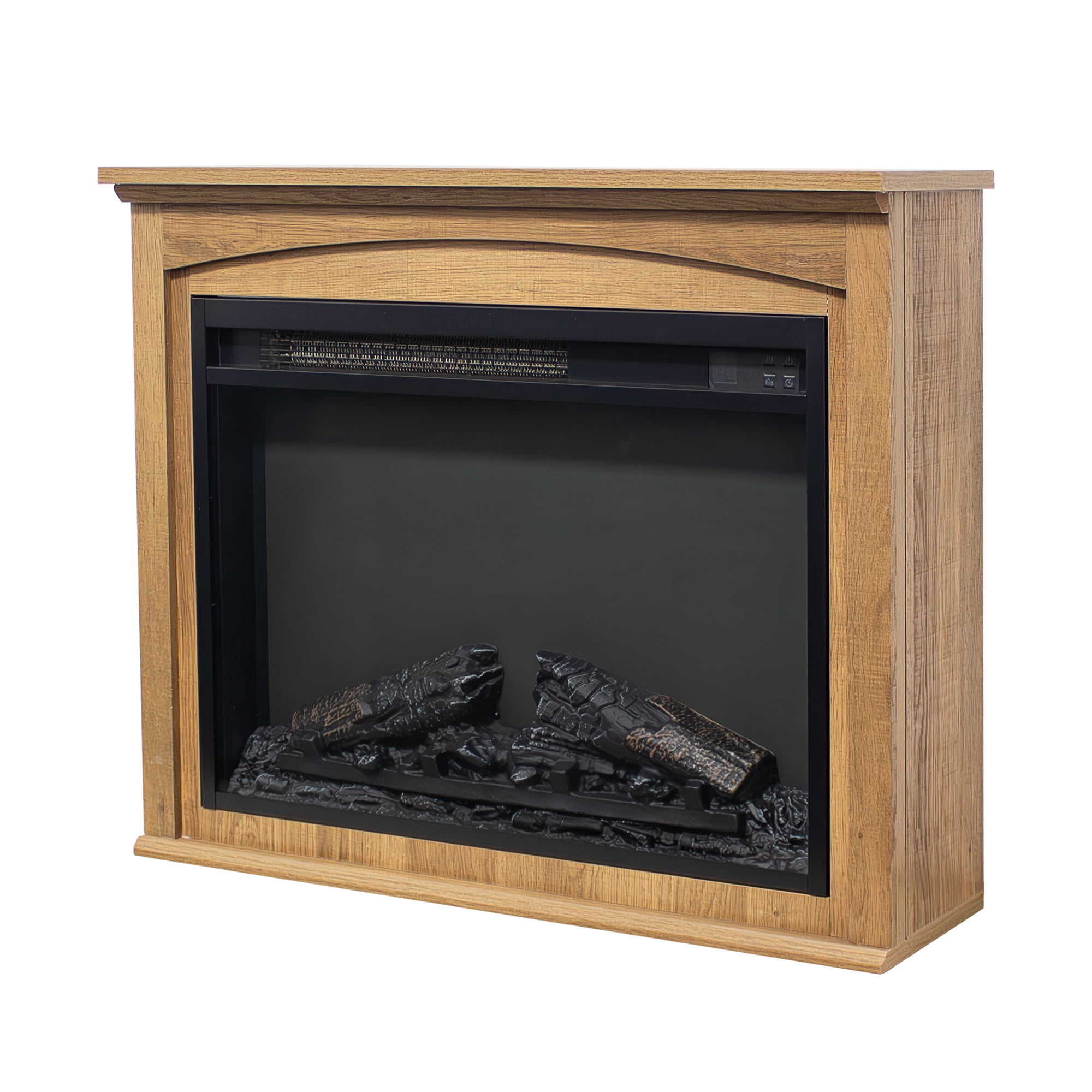 27" Fireplace TV Stand with Mantel, Farmhouse Console Table with Adjustable LED Flame, Heater, Freestanding Electric Fireplace for Living Room,Bedroom