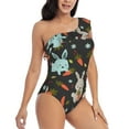 thumbnail image 3 of Sikiie Rabbit Is Eating Carrots Print Women One Piece Swimsuits Tummy Control One Shoulder Bathing Suits Ruffle Swimwear, From S to XXL-X-Large, 3 of 6