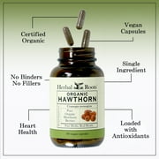 Herbal Roots Organic Hawthorn Berry Capsules | Extra Strength 1,200mg per Serving | 60 Vegan Capsules