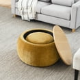 thumbnail image 3 of 2-Pieces Circular Storage Ottoman, Multifunctional Woven Rattan Ottoman Style with Wooden Lid,  for Living Rooms, Study Room, Bedroom, Dark Yellow, 3 of 9
