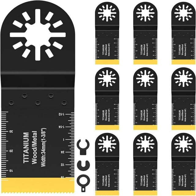 12pcs Titanium Oscillating Saw Blades Set 1.34/1.73inch Multipurpose Bi-Metal Oscillating Multitool Blades Wear-Resistant Cutting Oscillating Tool Blades for Cutting Metal Wood Nail