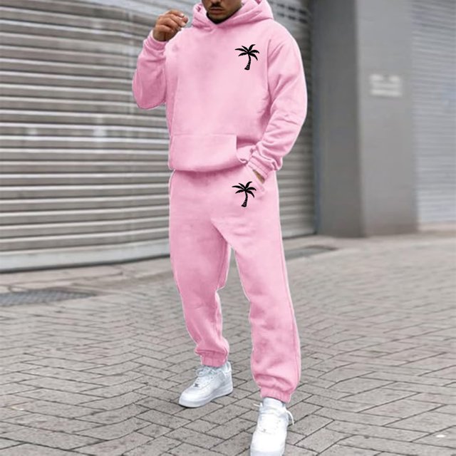 Men's Suits Product Title for Men Casual Solid Two Piece Hooded Sports Set with Raglan Sleeve Drawstring Pant Set