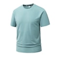 thumbnail image 2 of Liweisiy Men's Ice Silk Crewneck T-Shirts Muscle Slim Stretch Short Sleeve Solid Color Tees Summer Casual Outdoor Athletic Gym Tops Mint Green XL, 2 of 5