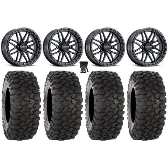 Raceline Krank XL 18" Wheels Black 35" XC450 Tires Kawasaki Mule Pro FXT