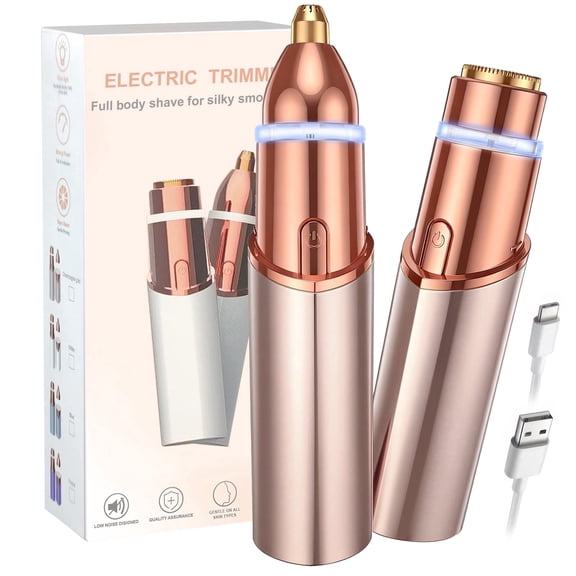 Hoeylife Facial Hair Remover for Women,2 in 1 Rechargeable Electric Painless Eyebrow Removal,Built-in LED Light (Rose Gold)