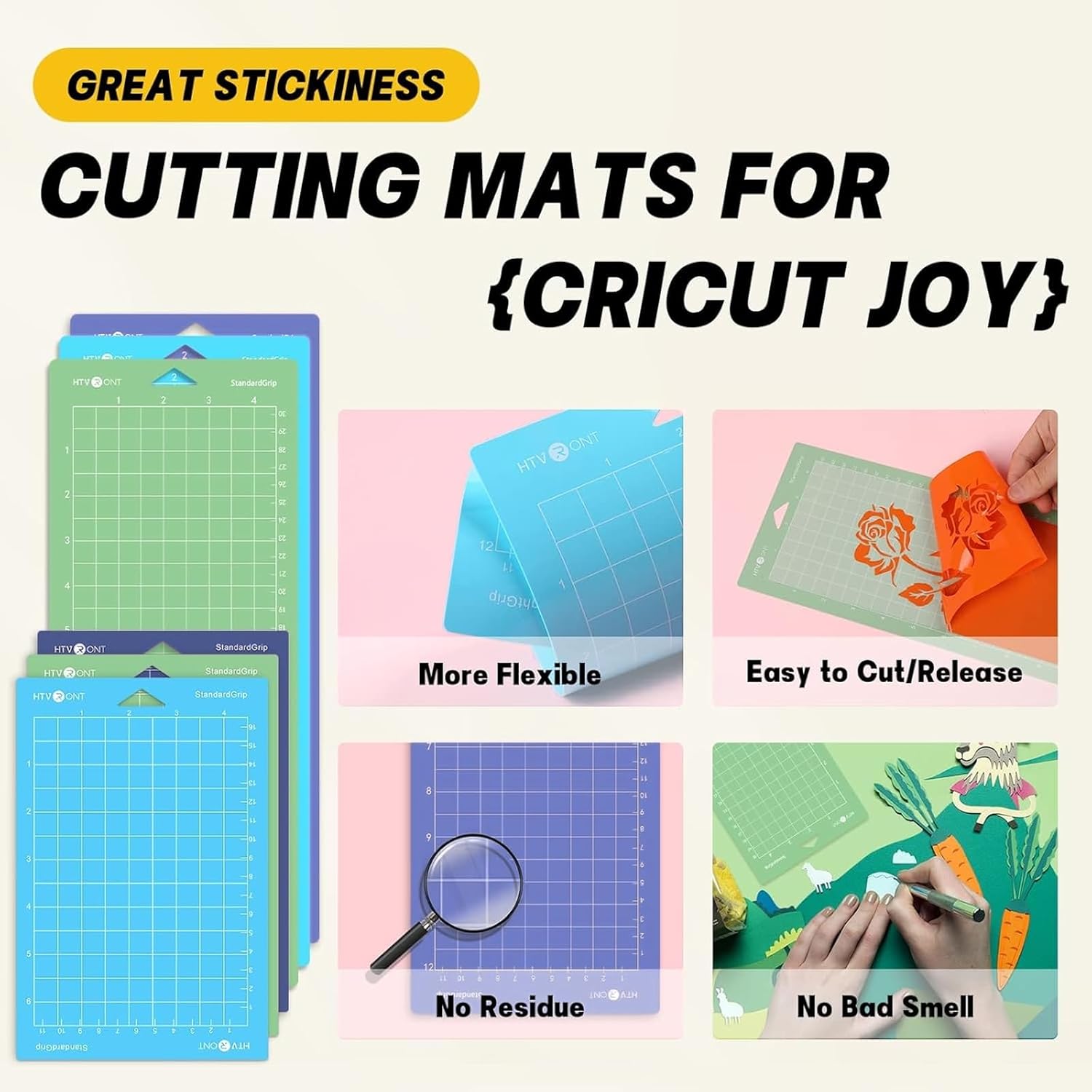 Cutting Mat Compatible with Cricut Joy/Joy 2, 6 Pack Cutting Mats (3 Pcs 4.5X12in & 3 Pcs 4.5X6.5in), Variety Adhesive Cutting Mats Replacement Accessories Compatible with Cricut Accessories