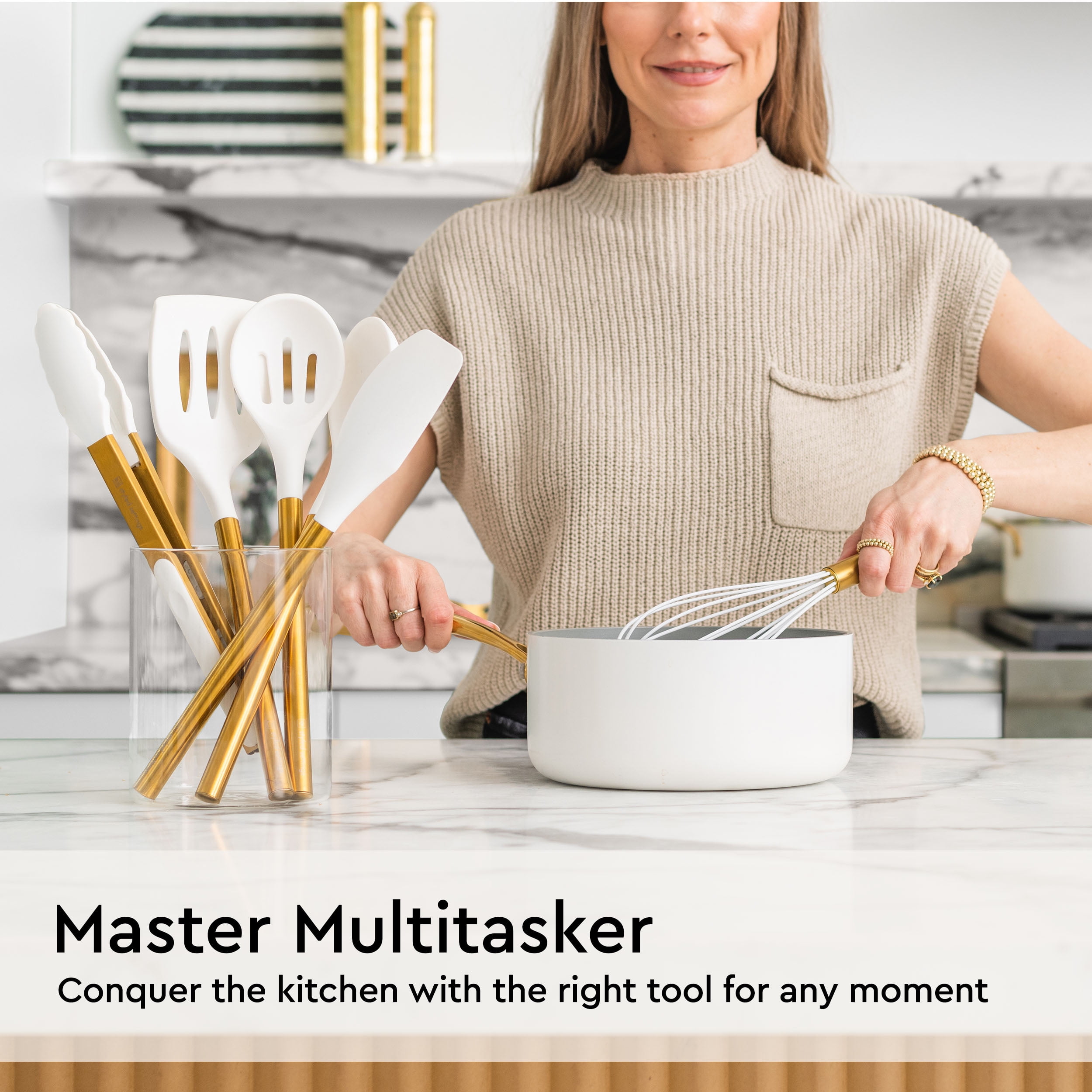 Styled Settings White Silicone and Gold Cooking Utensils Set