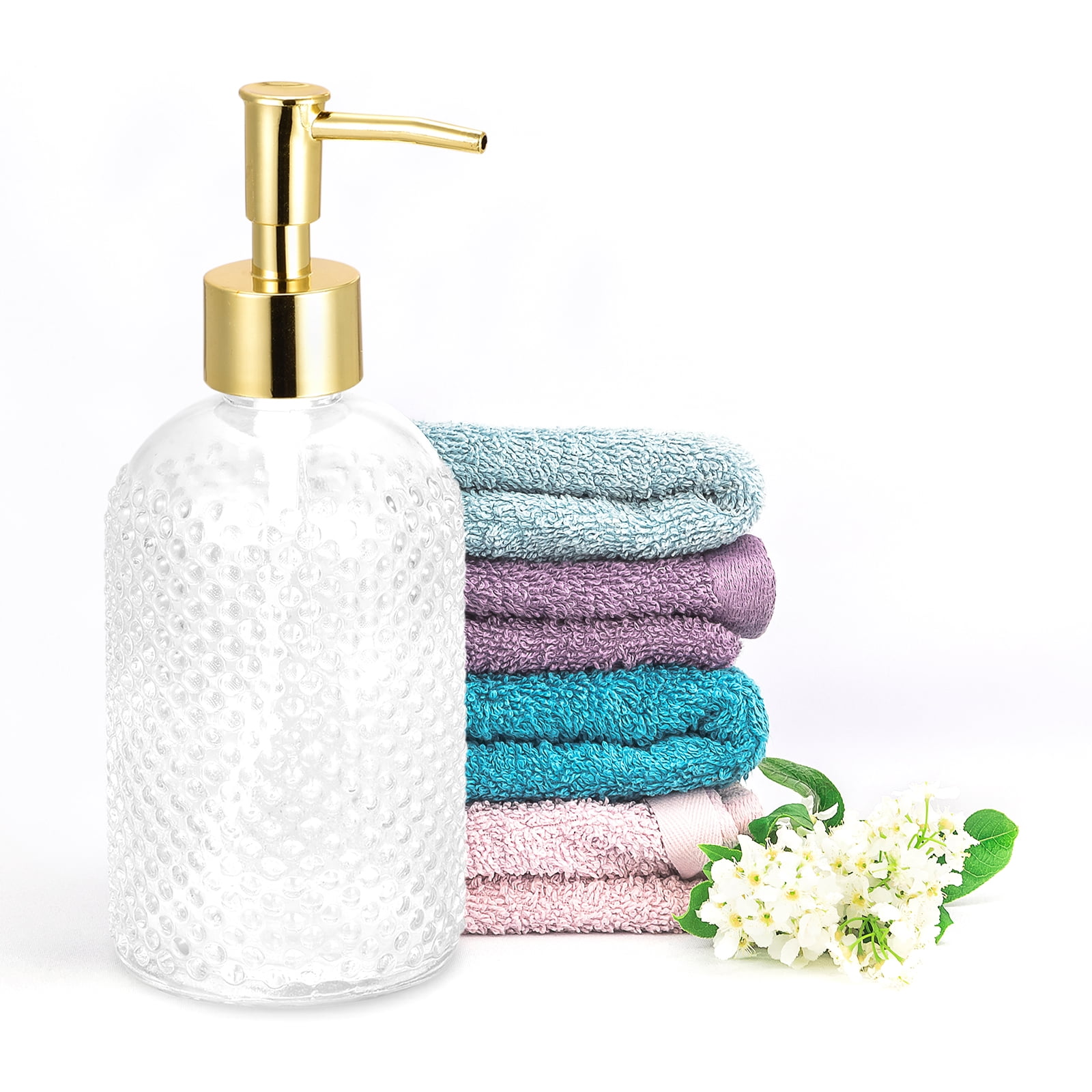 Unique Bargains Soap Dispensers Set Glass Dish Hand Soap Dispenser with Pump Golden