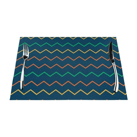 

ZNDUO Placemats 1 PCS Heat Resistant Stain Resistant Woven PVC Insulation Placemats Durable Washable Elegant Table Mats for Dining-Colorful Zigzag Lines 18 x12