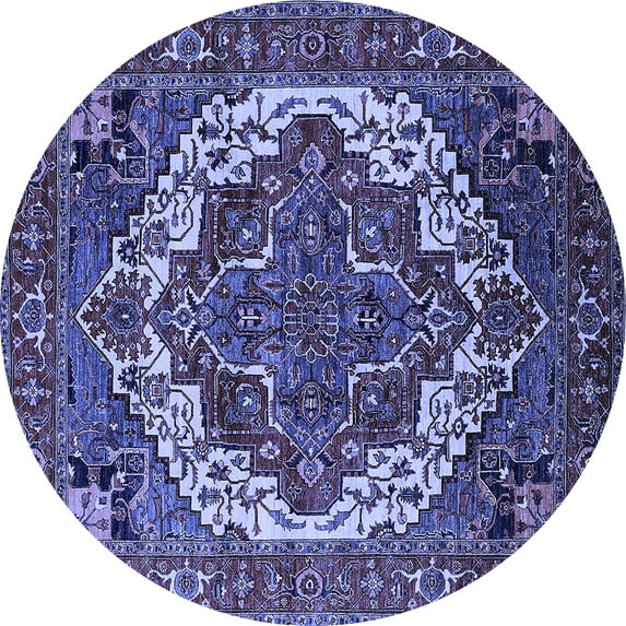 Ahgly Company Machine Washable Indoor Round Oriental Blue Industrial Area Rugs, 6' Round