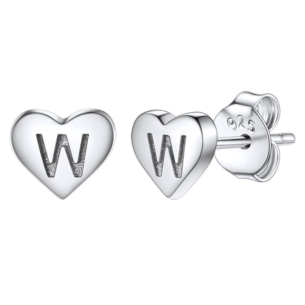 Pendientes de corazón inicial Silvora tachuelas de plata esterlina hipoalergénicas para mujer letra W regalo de joyería