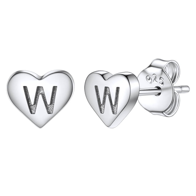 Pendientes de corazón inicial Silvora tachuelas de plata esterlina hipoalergénicas para mujer letra W regalo de joyería