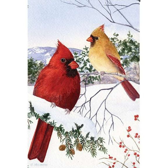 Premier Illuminated Garden Flag - Cardinals and Hemlock
