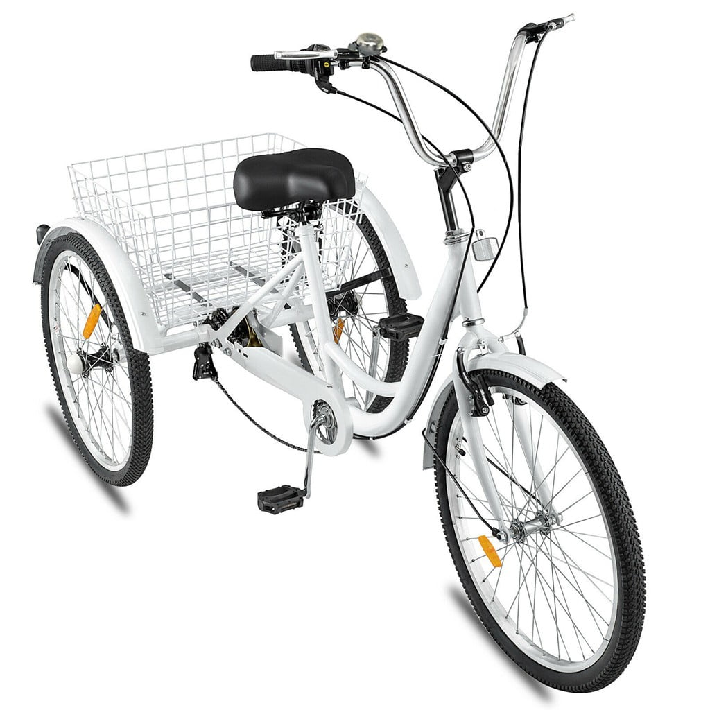 24" Adult Tricycle 1/7 Speed 3-Wheel For Shopping W/ Installation Tools White 