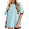 thumbnail image 2 of Short Sleeve Women Solid Casual Loose Side Split Shirt Tops, 2 of 6