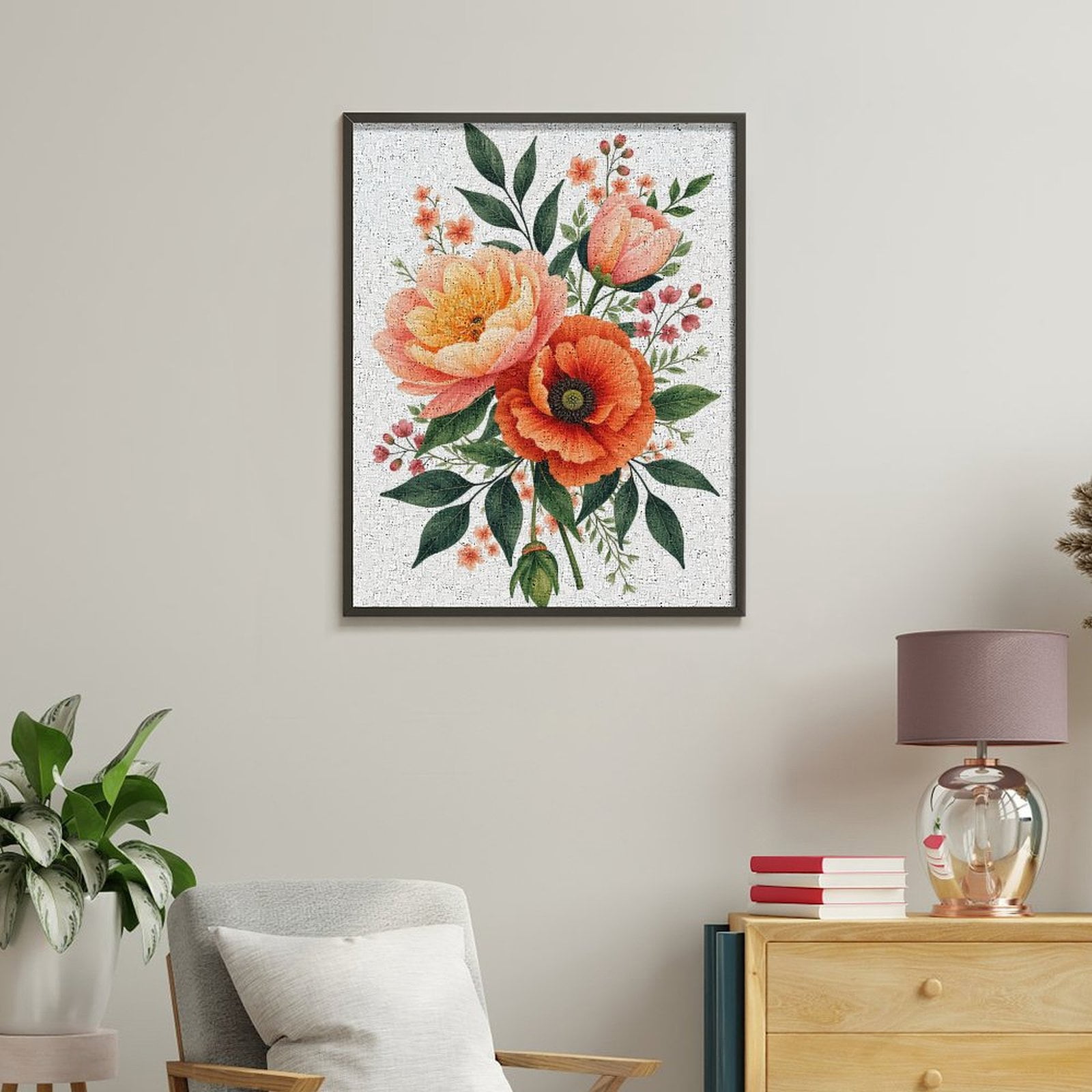 Paint By Numbers Kit for Adults Beginner - Orange Pink Floral Bouquet Art DIY Canvas Painting Kits for Adults, Frameless Paint By Number for Adults for Home Wall Decor 16x20 Inch