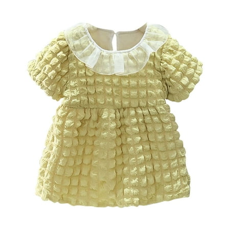 

Summer Fashion Bubble Sleeve Mesh Collar Girls Princess Dress Summer Girl Clothes