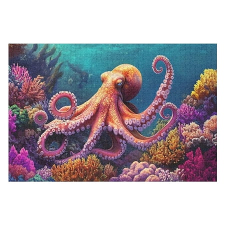Puzzles for Adults 1000 Pieces - Octopus Ocean With Corals Other Colorful Plants Puzzle Challenging Educational Toys Puzzles Reduced Pressure Gift