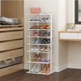 thumbnail image 2 of 7-Tier Wood Shoe Rack, Double Rows 7-Tier Shoe Shelf,Shoe Storage Stand, Entryway Shoe Tower, Vertical Shoe Organizer Perfect for Narrow Closet, Entryway, Hallway, Bedroom (White), 2 of 8