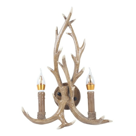 

2 Head Vintage Resin Antler Wall Light LED Fixture Hanging Lamp Sconce Branch Lampshade Home Bar Hallway Lighting Decor E14